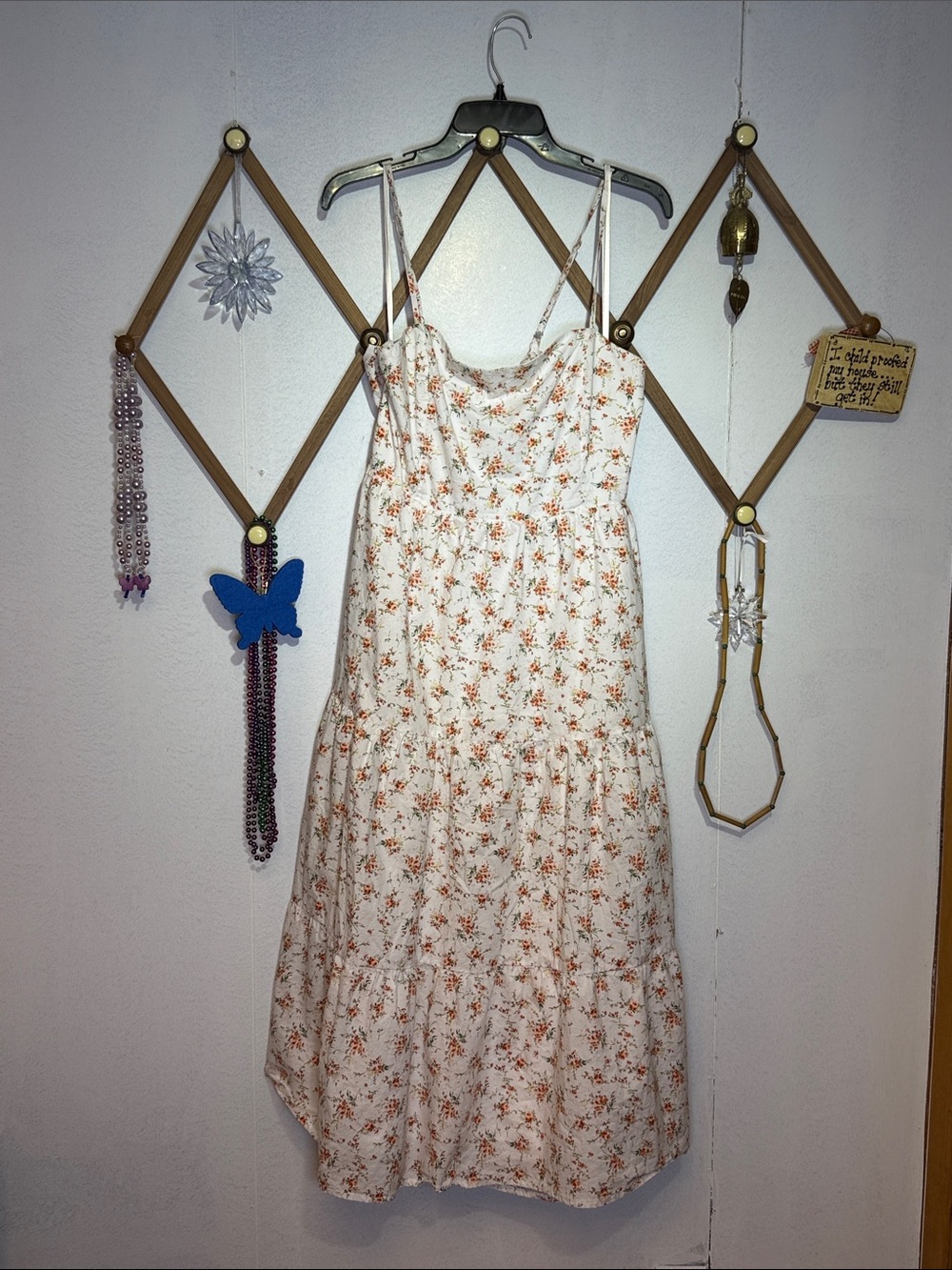 Altar'd State White Midi Dress with Orange Floral Print